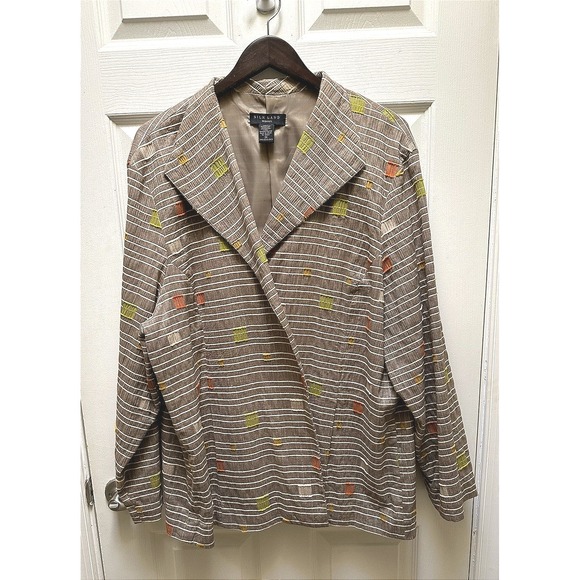 VTG Silk Land Women Multicolor Geometric Jacket Blazer Coat Size 3x Open front - Picture 1 of 14